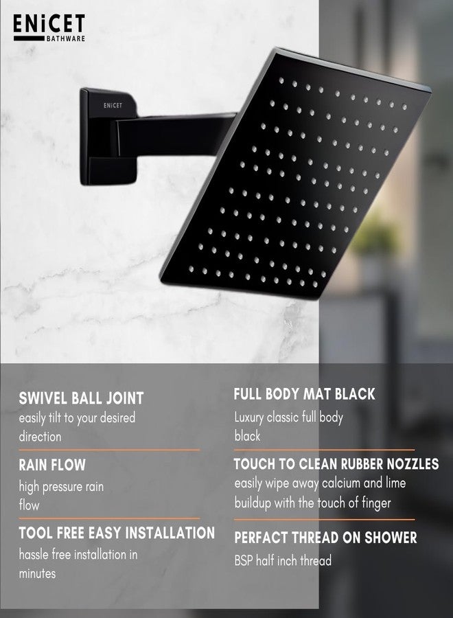 ENICET طقم محول تدفق عالي من النحاس الأصفر من إينيسيت مع صنبور ودش علوي، أسود مطفي، طقم محول ذو ذراع واحد للحمام، طقم دش، نظام دش (TE134SP6BLACK) - Image 3